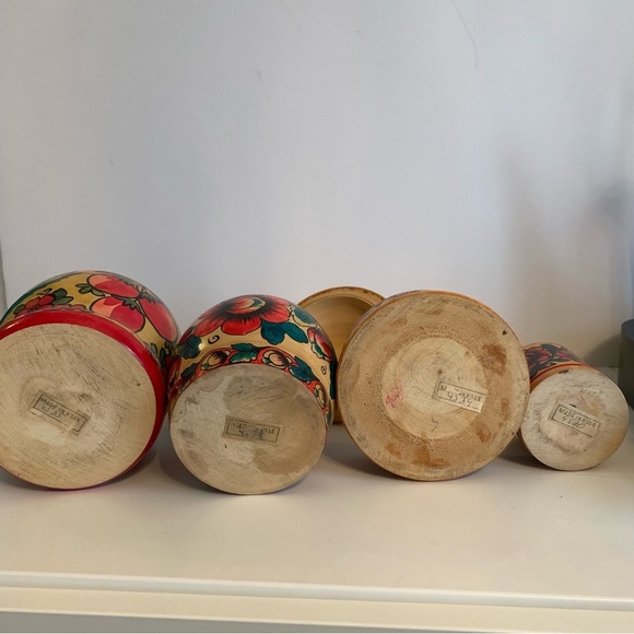 VTG Lot Russian USSR Wooden Folk Art Vase Canister Jar Lids Painted Marked READ - Picture 9 of 16